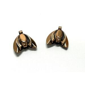 Renoir Copper Clip Earrings Tulip Floral Shaped Vintage